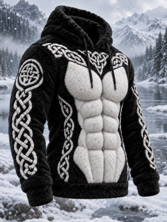 Mäns Viking Tribal Jacquard Celtic Knop muskellinje inspirerad konst Plush varm Hoodie