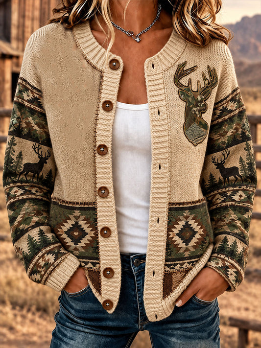 Kvinnors västra mönster Skriv ut Cardigan-stil Stil jacka