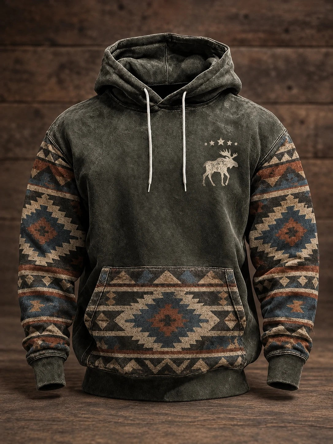 Män Retro Western Tryckt Hoodies