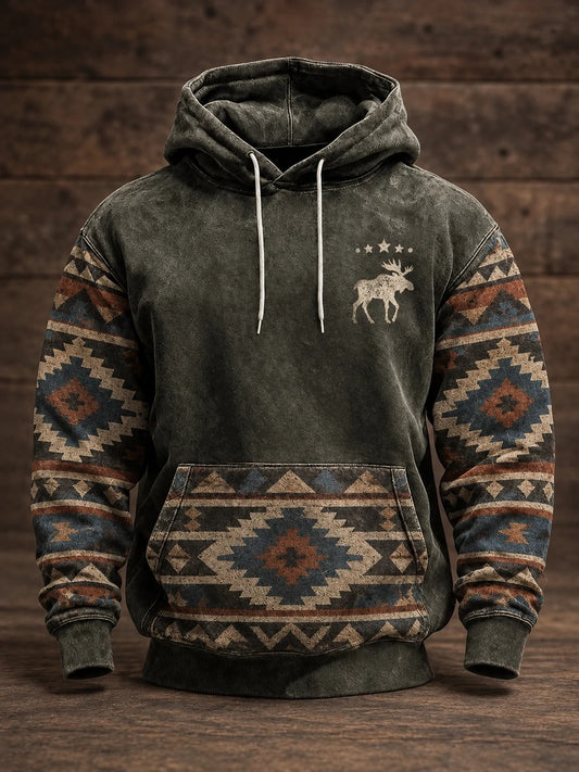 Män Retro Western Tryckt Hoodies