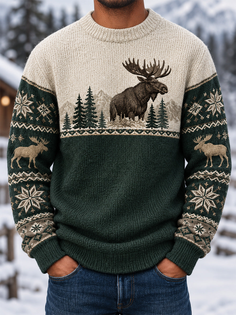 Mäns vinter Moose Print Casual imitation tröjar