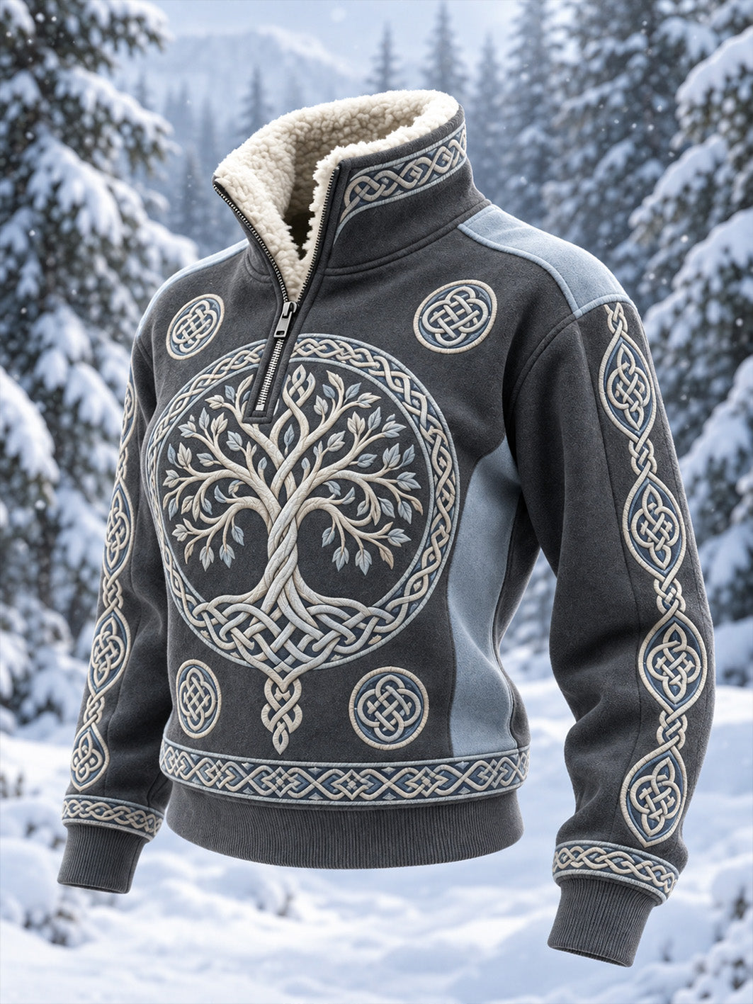Kvinnor Retro Viking Style Mönster Tryckt Casual Fur Collar Topp