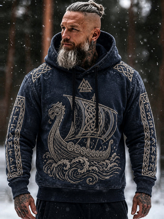 Mäns Vintage Viking inspirerade keltiska tryck bekväm Hoodie Inspirerad