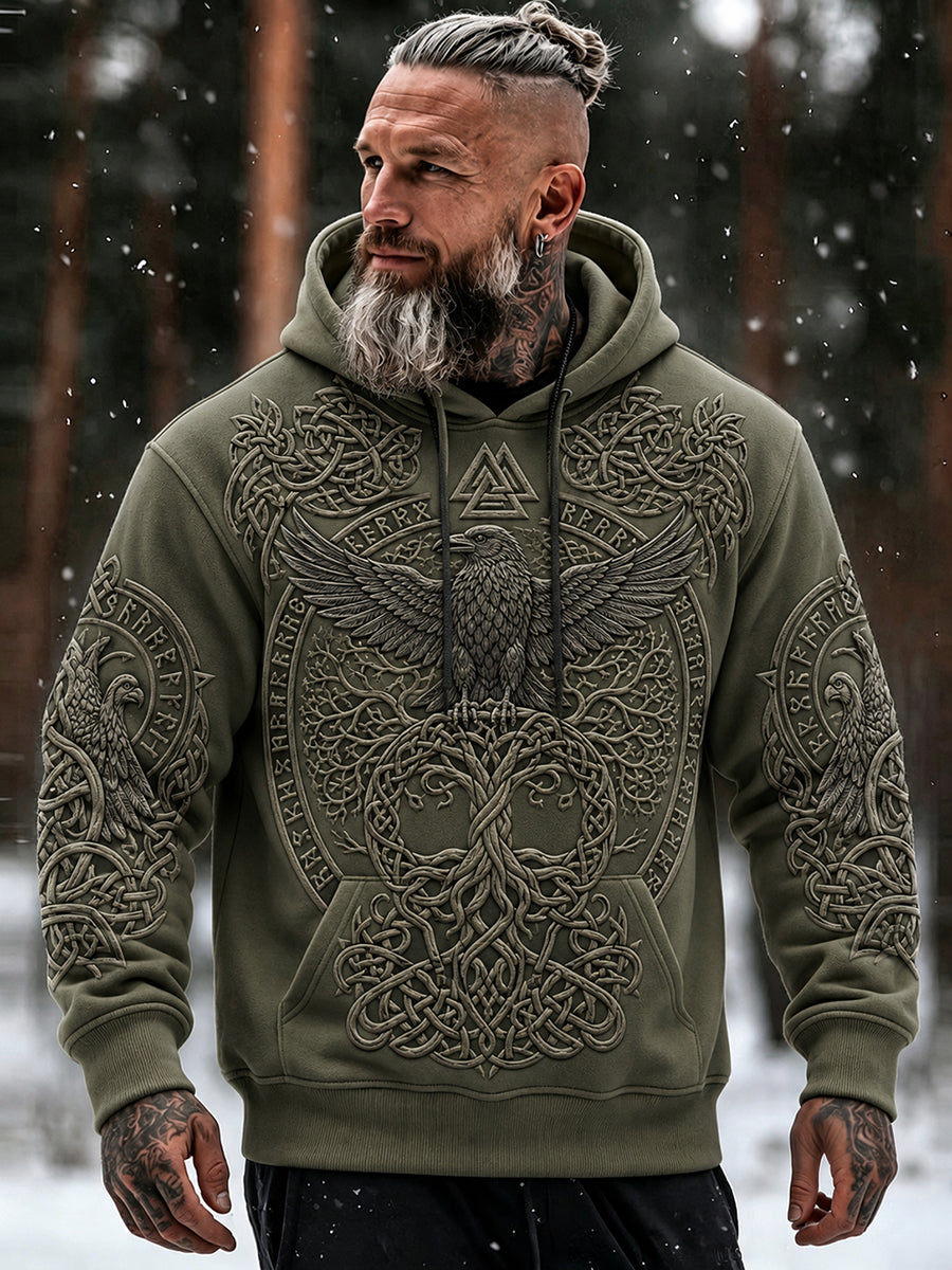 Mäns Vintage Viking träd livets keltiska tryck bekväm Hoodie med fickar