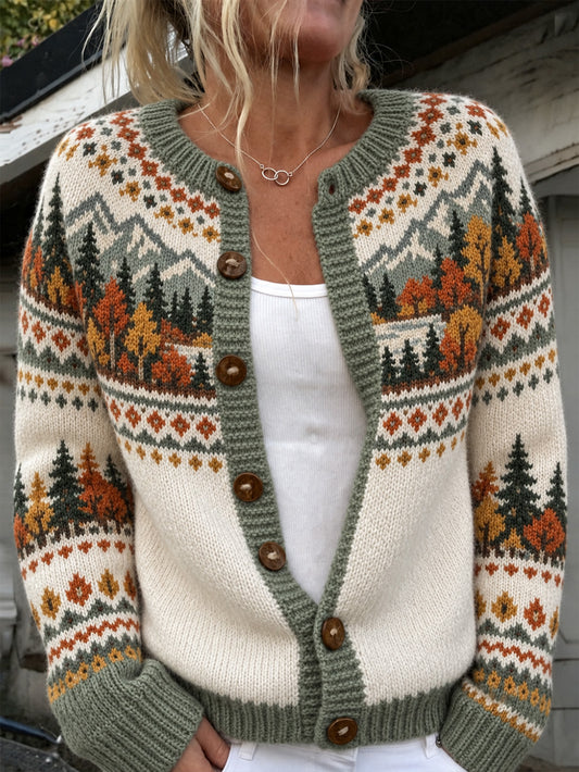 Kvinnors höst landskap Mönster Design Fritid Cardigan-Style knit rocka