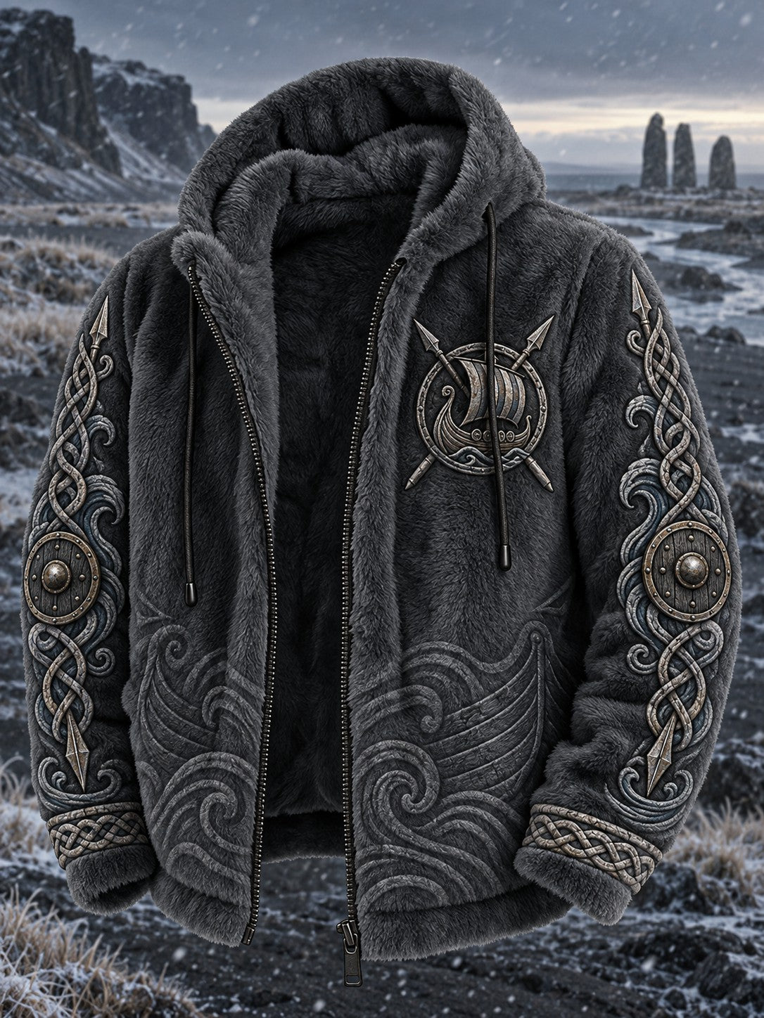 Mans Viking-tryckt flanellkappa