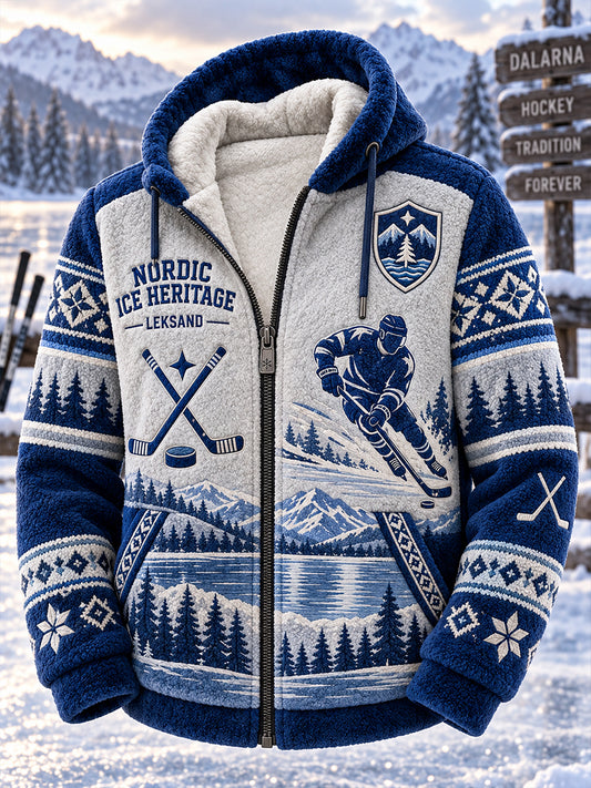 Mäns svenska hockey Leksands Om fans älskare Fleece-Lined Hooded Jacka
