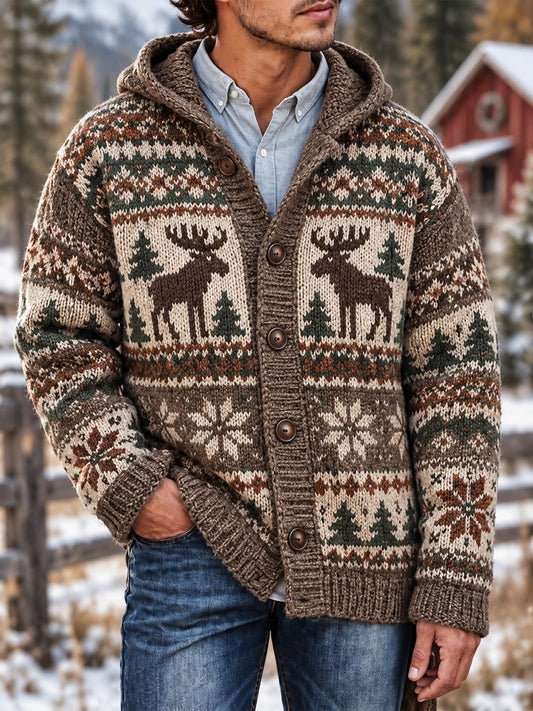 Mansvintage Moose Isle-mönstrad huvtröja med dragkedja