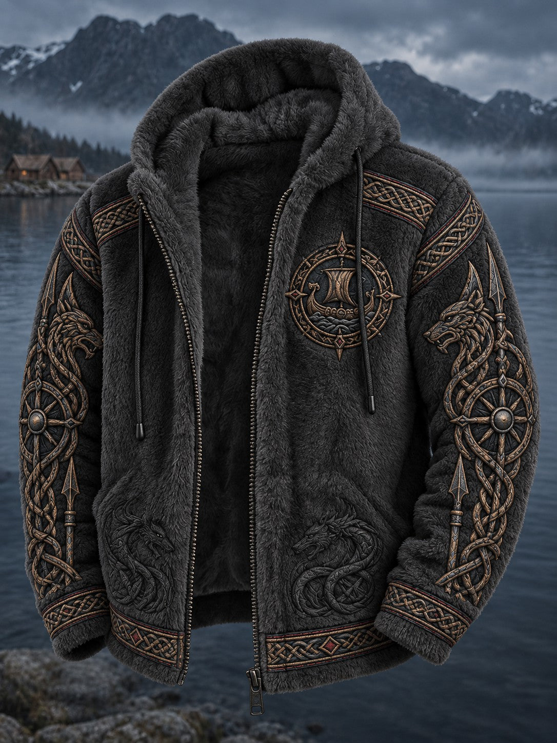 Mans Viking-tryckt flanellkappa