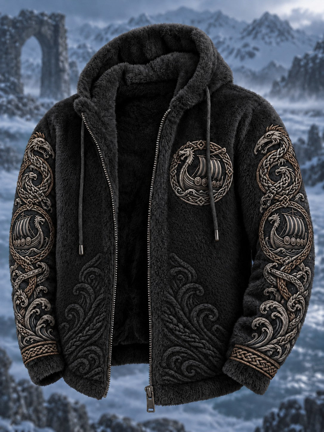 Mans Viking-tryckt flanellkappa