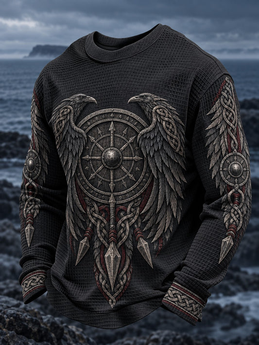 Herrtröja i vafelväv med vikingatryck och lång ärm