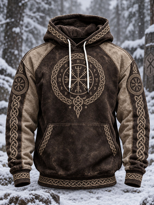 Kvinnlig retro-vikingamönstrad tryckt casual-hoodie
