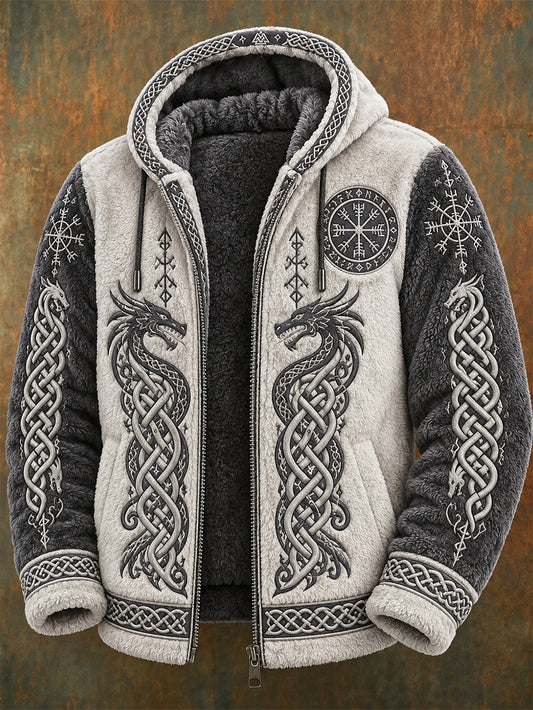 Manskläder vikingastil ledig vintervarm flanellkappa med huva