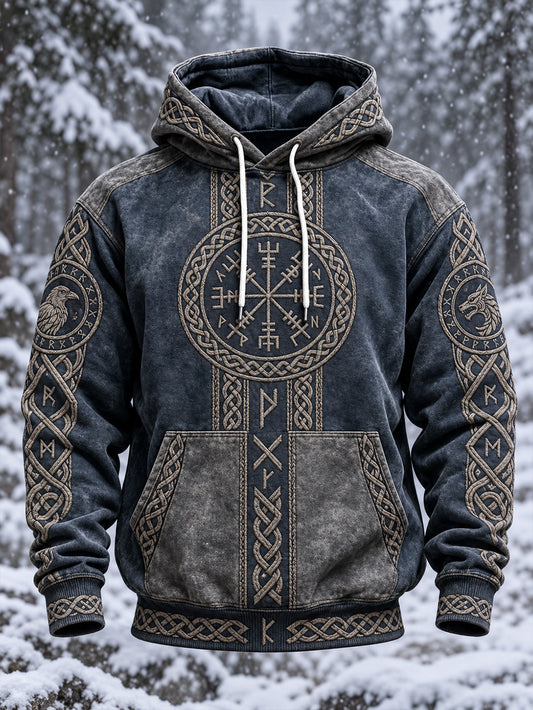 Mäns retro Viking mönster tryckt avslappnad hoodiet