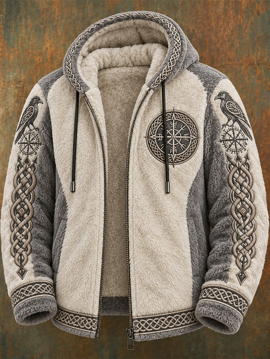 Herrens Viking stil avslappnad vinter varm flanell huvad rocka