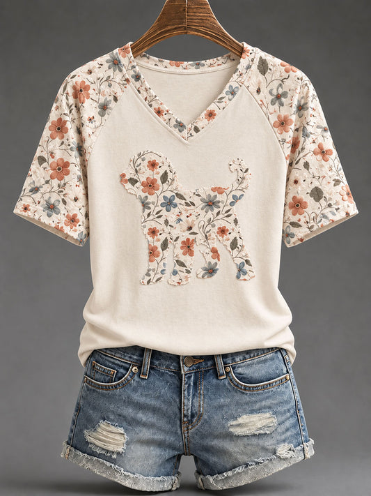 Kvinnor Pudel Blomster Print Casual T-shirt