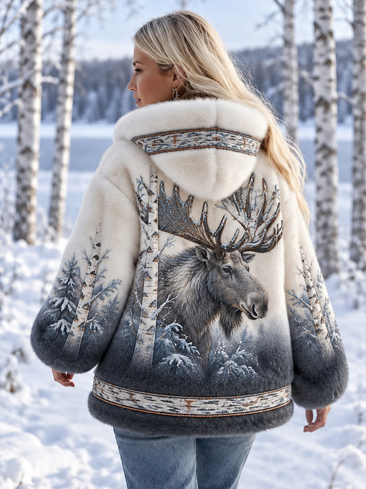 Kvinnlig vintagejacka i flanell med nordiskt djurmotiv – avslappnad och bekväm