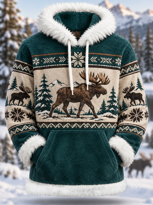 Kvinnors vinter Moose Print Casual Plush Hoodie.