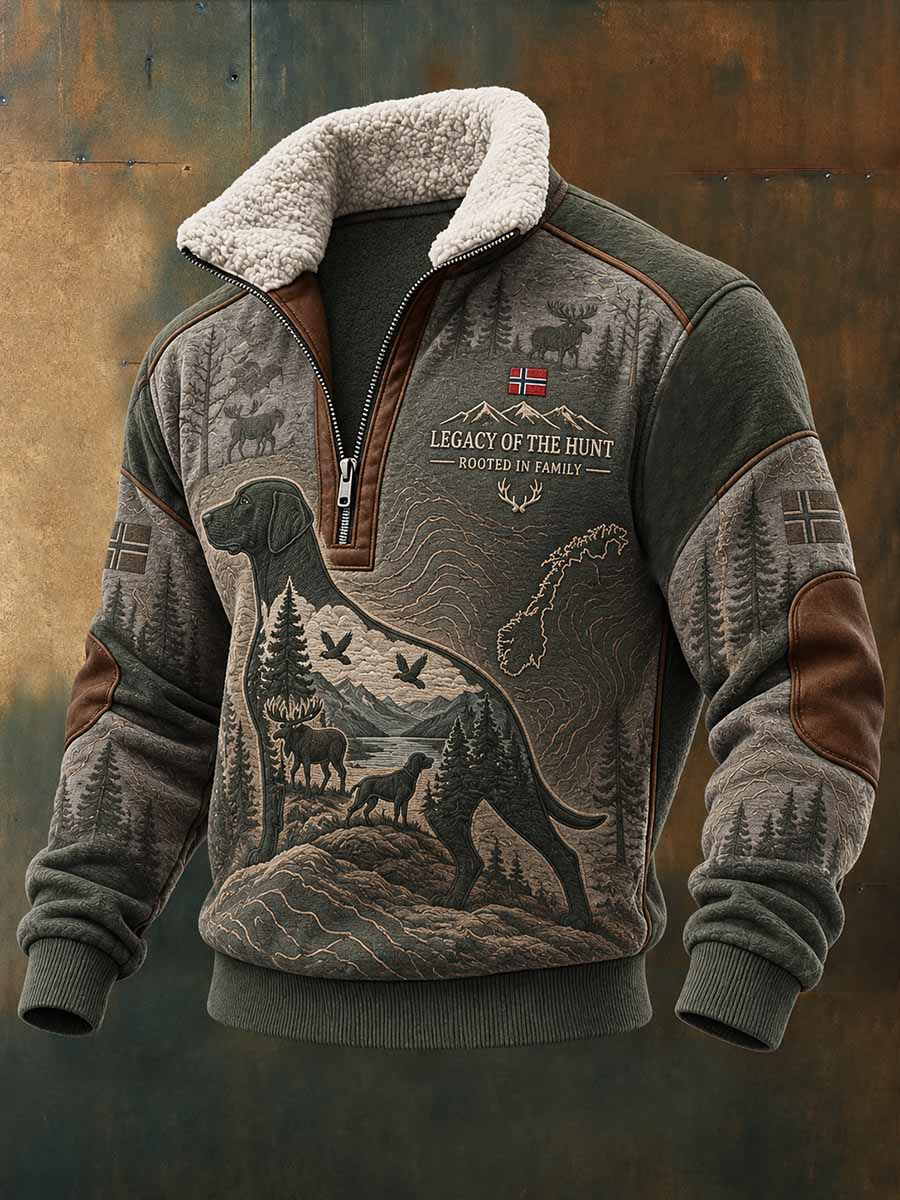 Mansloppa sweatshirt med vintagejaktmönster