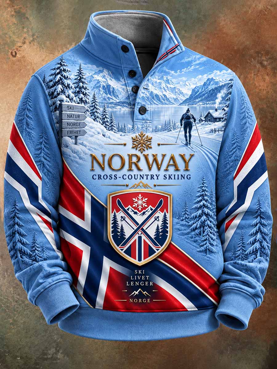 Herrtröja med retroprint av skidmotiv