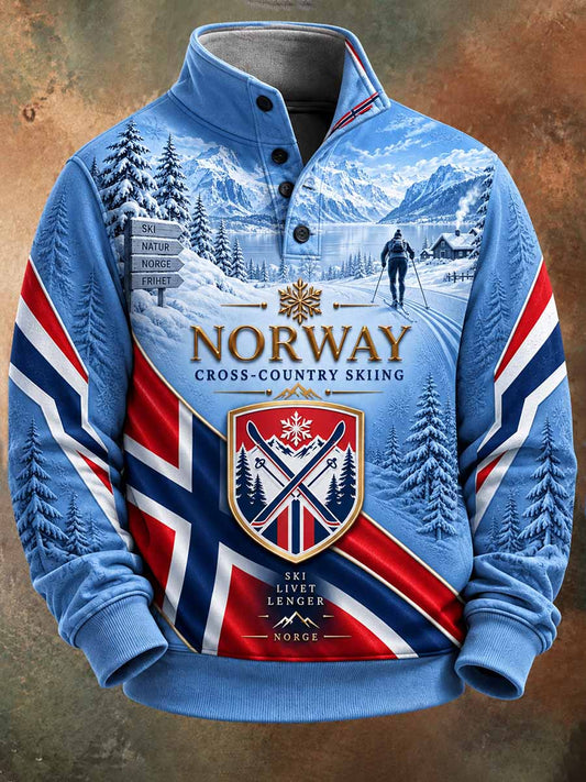 Herrtröja med retroprint av skidmotiv