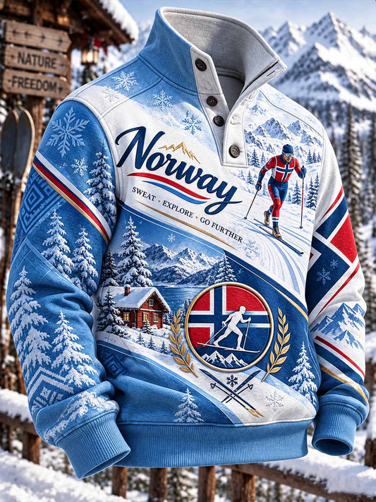 Herrtröja med retroprint av skidmotiv