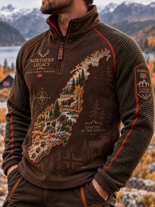 Mansloppa sweatshirt med vintagejaktmönster
