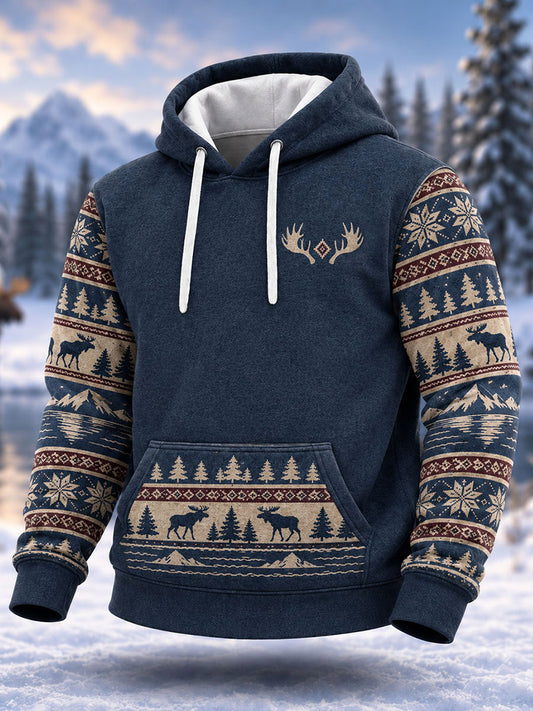 Herrlig nordisk mässa Lsle-stil renmotiv oversize-hoodie med fallande axlar och fickor