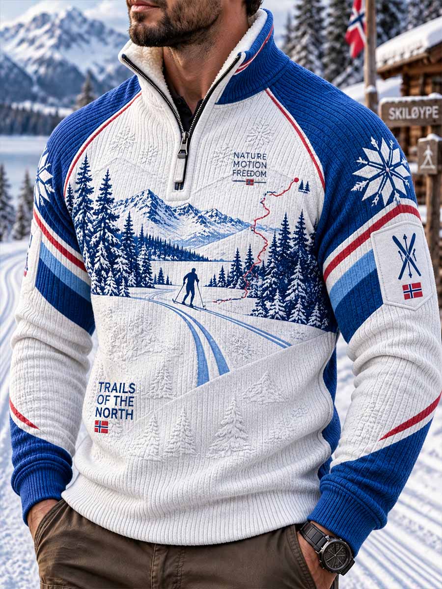 Herrtröja med retroprint av skidmotiv