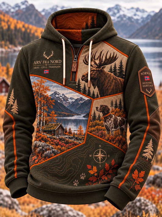 Mansloppa sweatshirt med vintagejaktmönster