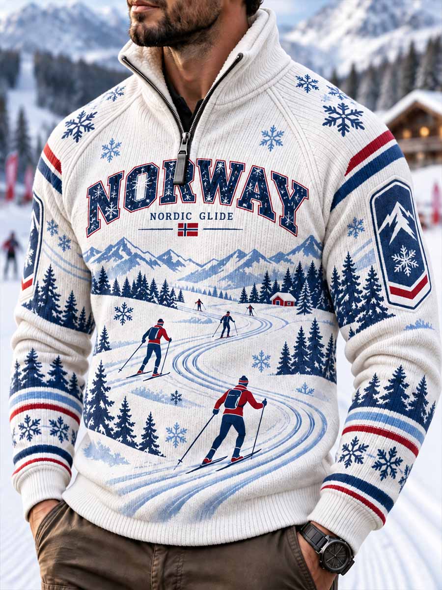 Herrtröja med retroprint av skidmotiv