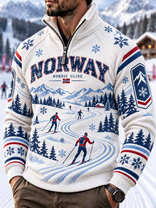 Herrtröja med retroprint av skidmotiv