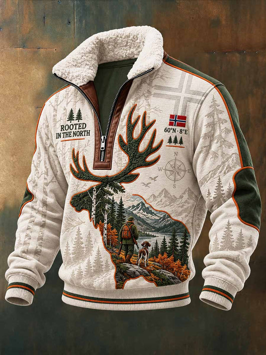 Mansloppa sweatshirt med vintagejaktmönster