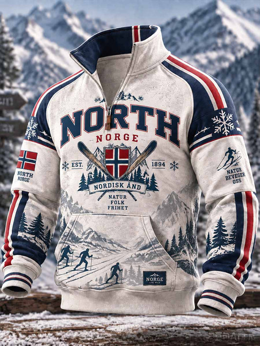 Herrtröja med retroprint av skidmotiv