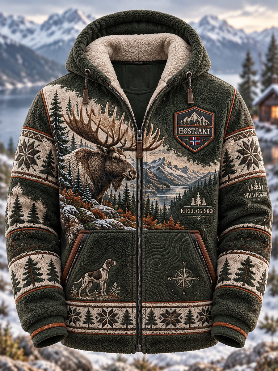 Mäns Norges jaktsäsong Skriv ut Flannel Hooded Jacka