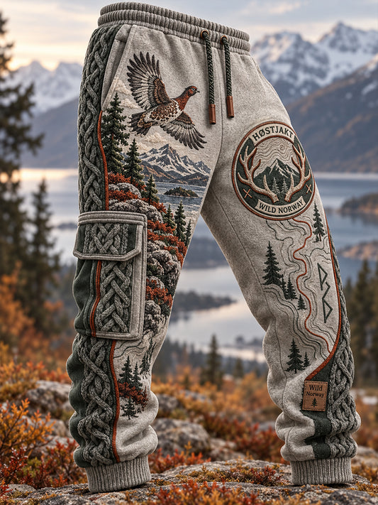 Herrliga norska jaktsäsongstryck, lediga träningsoveraller, byxor