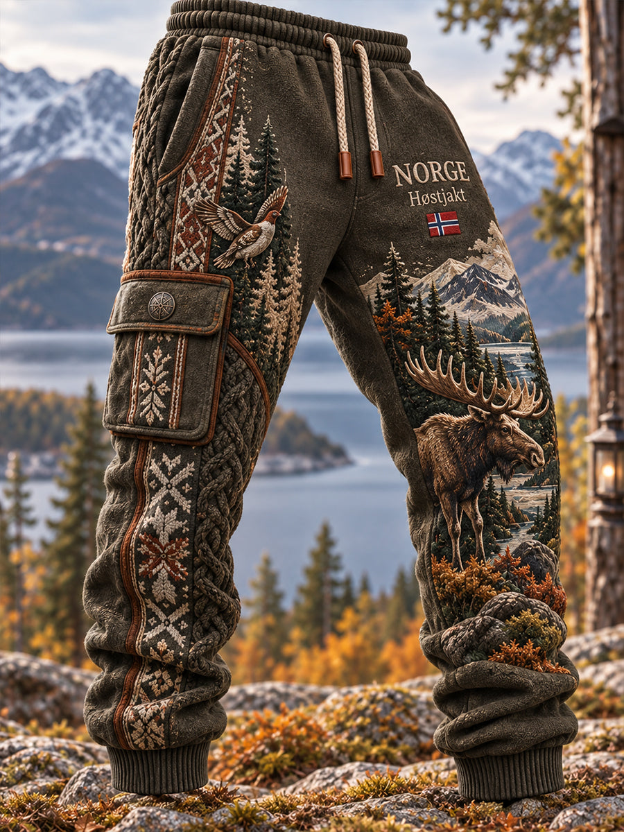 Herrliga norska jaktsäsongstryck, lediga träningsoveraller, byxor