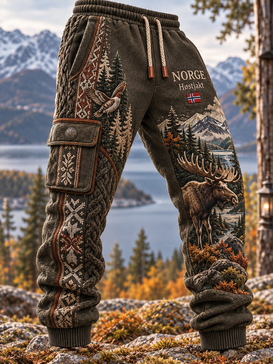 Herrliga norska jaktsäsongstryck, lediga träningsoveraller, byxor