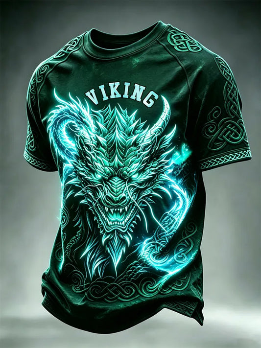 Mäns Viking Printed Casual korta ärmar t-shirt
