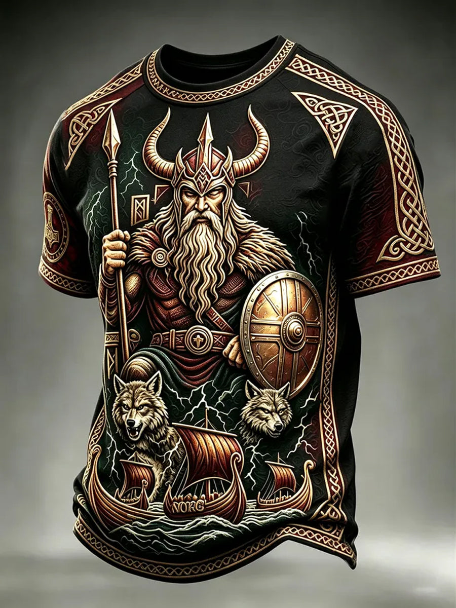 Herr-Vikingtryckt avslappnad t-shirt med korta ärmarna