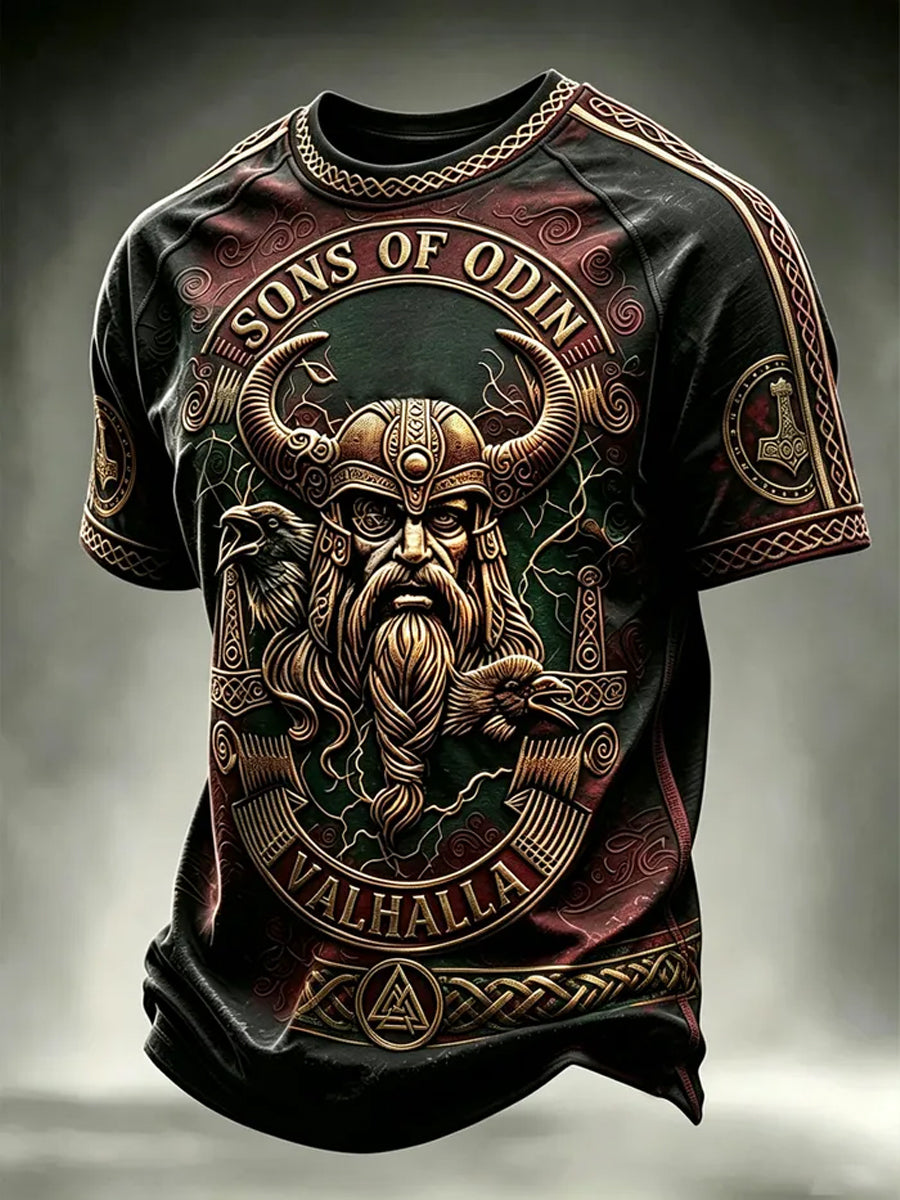 Herr-Vikingtryckt avslappnad t-shirt med korta ärmarna