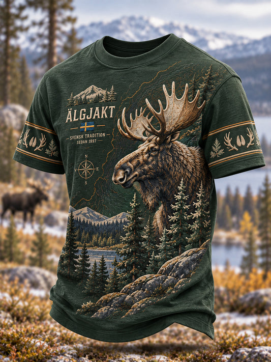 Mäns svenska Älgjakt Print Casual Tee