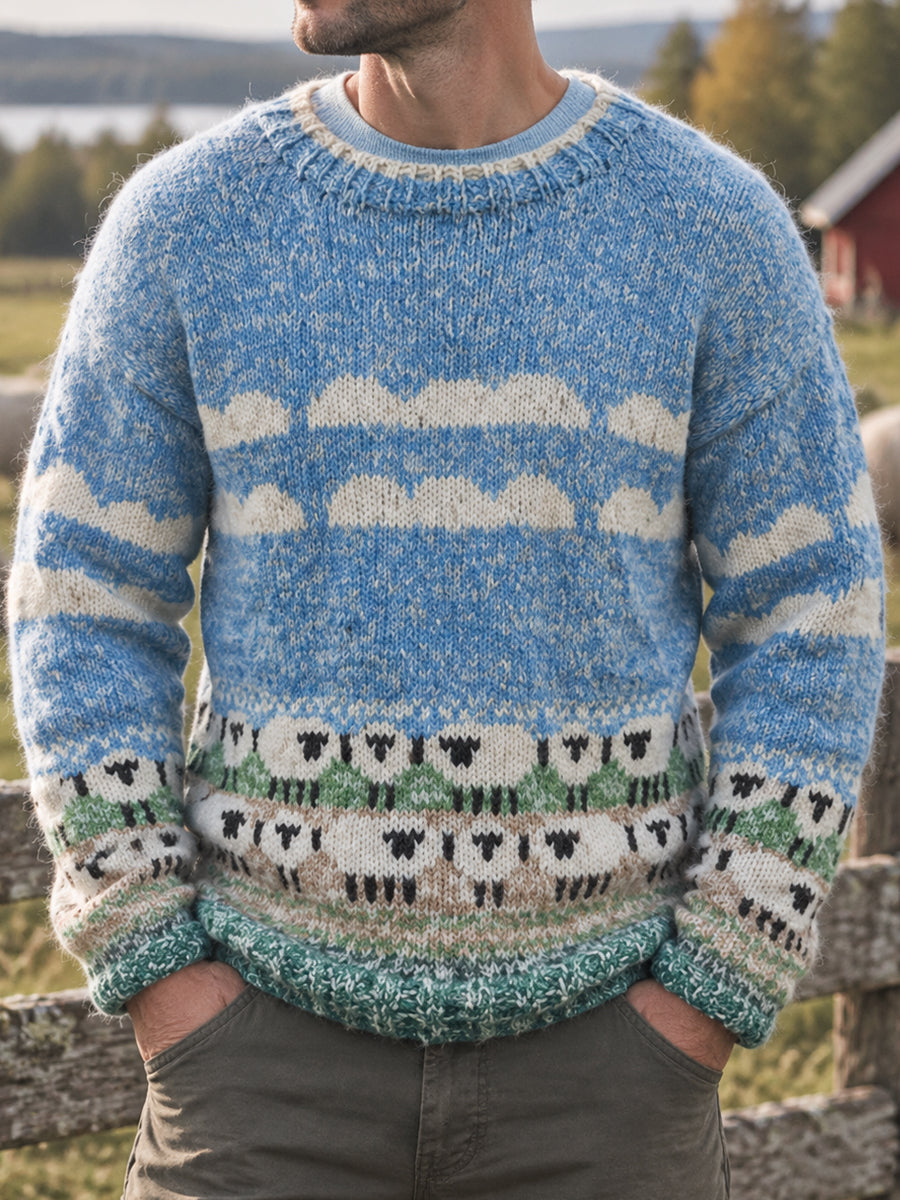 Herrtröja i ull med vintage lantlig stil