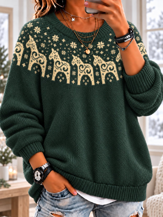 Kvinnors nordiska folkhäst & Snöflinga Fuzzy Crewneck Sweater Sweater.