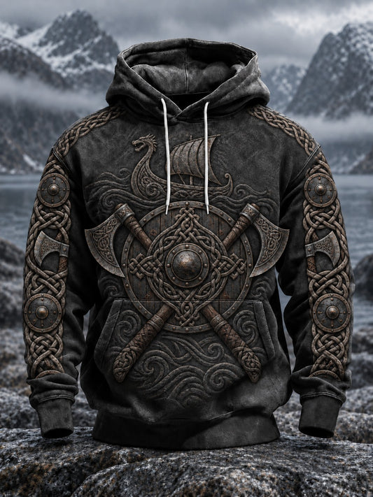 Herrlig vikingatröja med tryck och huva
