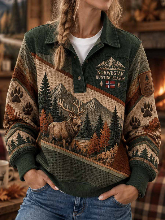 Damtröja med vintage-tryck i traditionellt jaktmönster