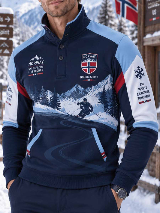 Mäns tröja med traditionellt längdskidmönster