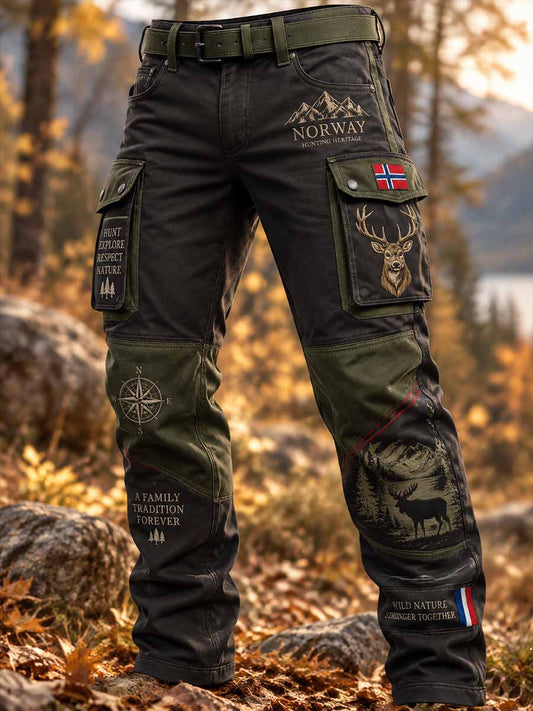 Mans vintage arbetsbyxor med tryckt mönster för höstens jaktsäsong