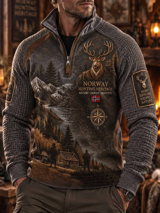 Herrtröja med retrotryck i traditionellt jaktmönster