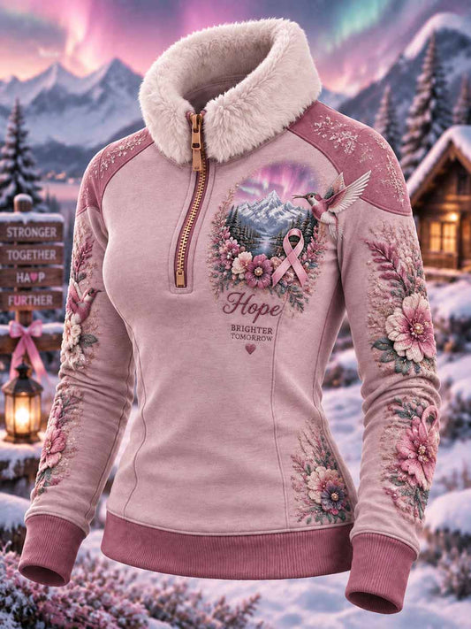 Damtröja med tryck för bröstcancermedvetandet under vintern